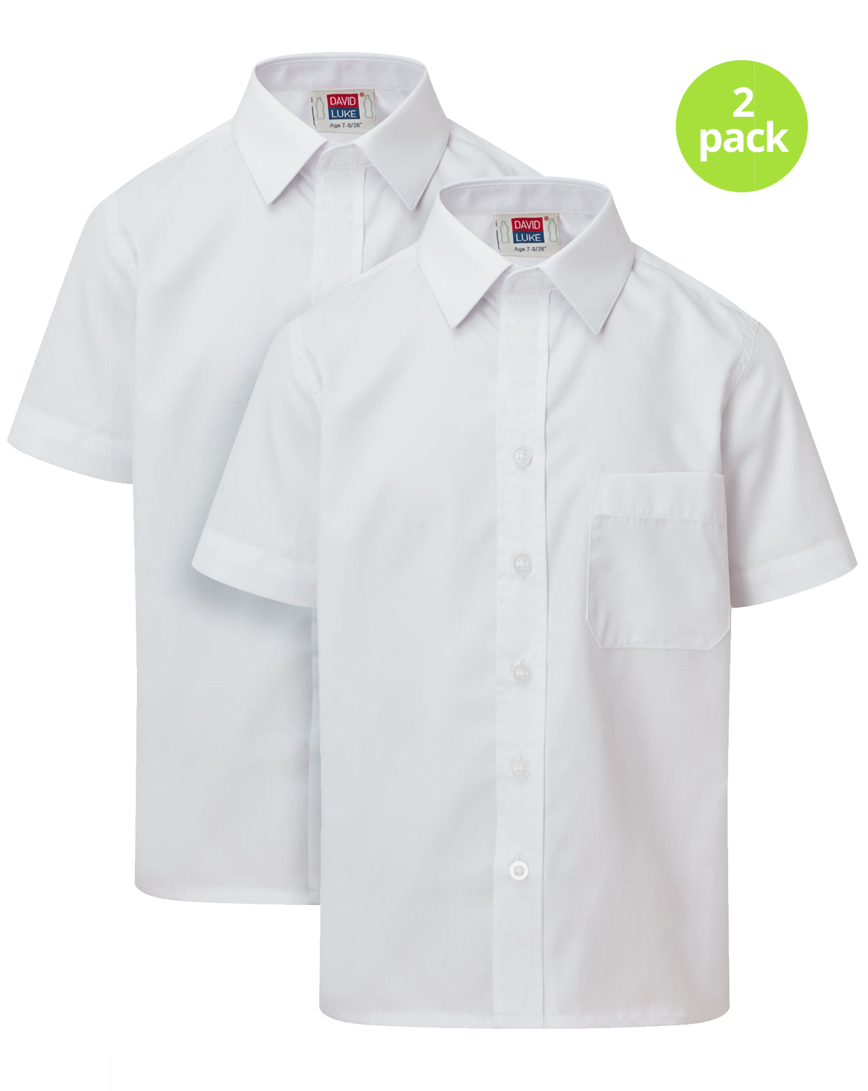 Smart school shirts twin pack with easy fastening velcro top buttons in white.