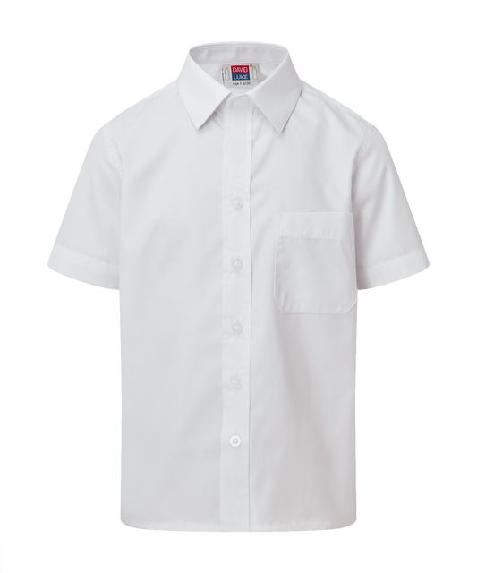 Smart school shirts twin pack with easy fastening velcro top buttons in white.